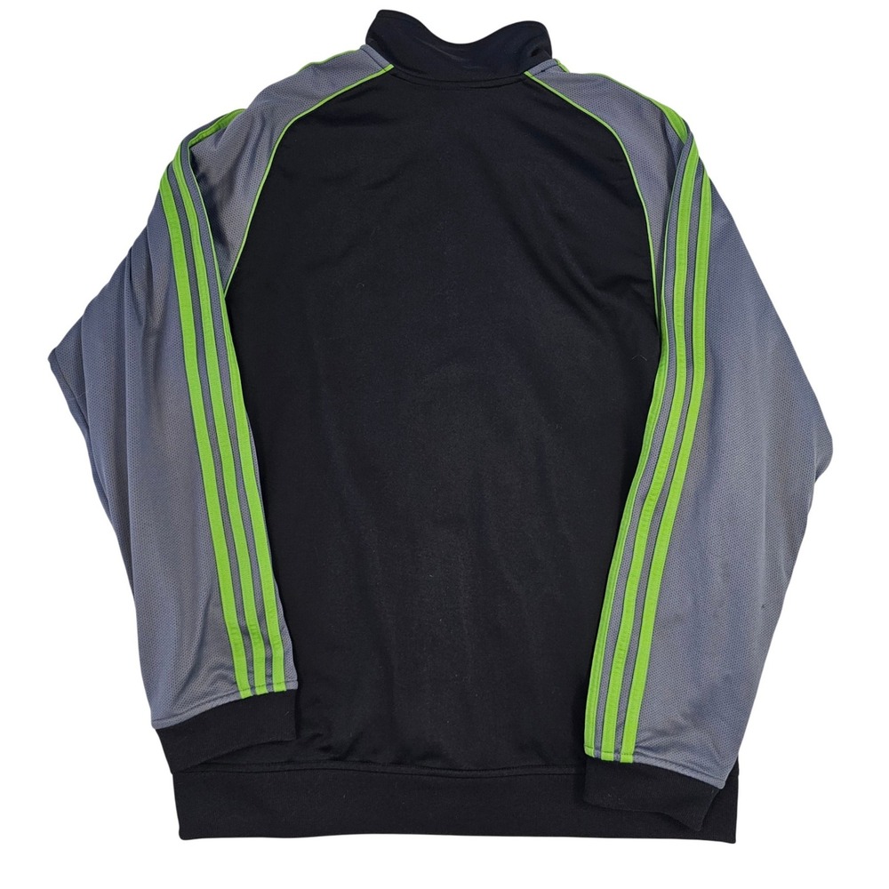 Adidas Mens Track Jacket Large Black Grey Lime Green 3 Stripe Full Zip Raglan